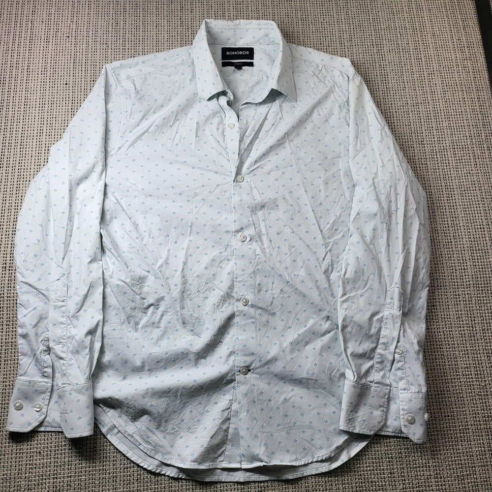 Bonobos Shirt Mens Medium White Floral Long Sleeve Button Front Tailored Fit
